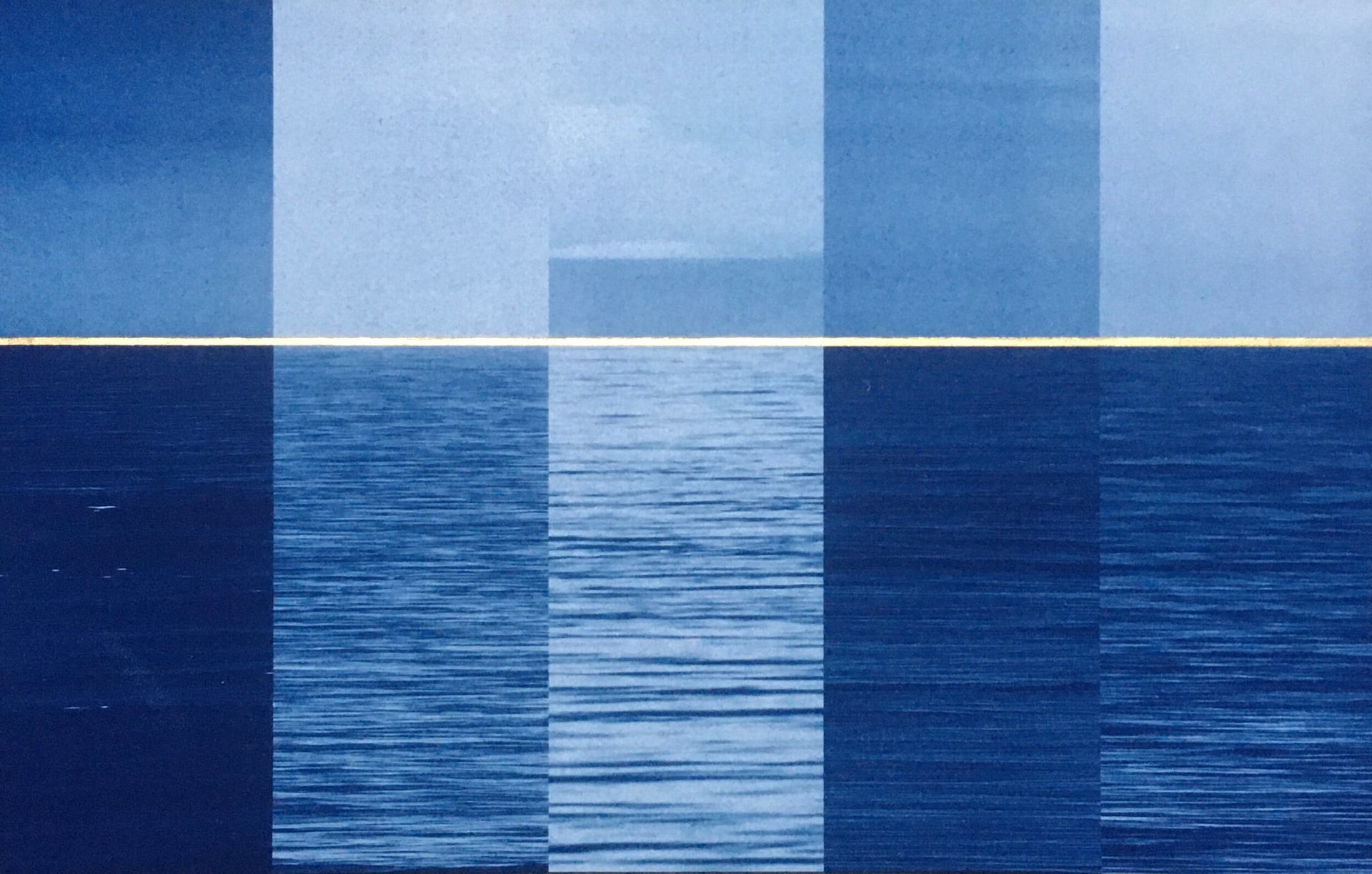 Itinerant Sea — cyanotype with screenprint and gold leaf by Gregory Day, RA 252nd Summer Exhibition